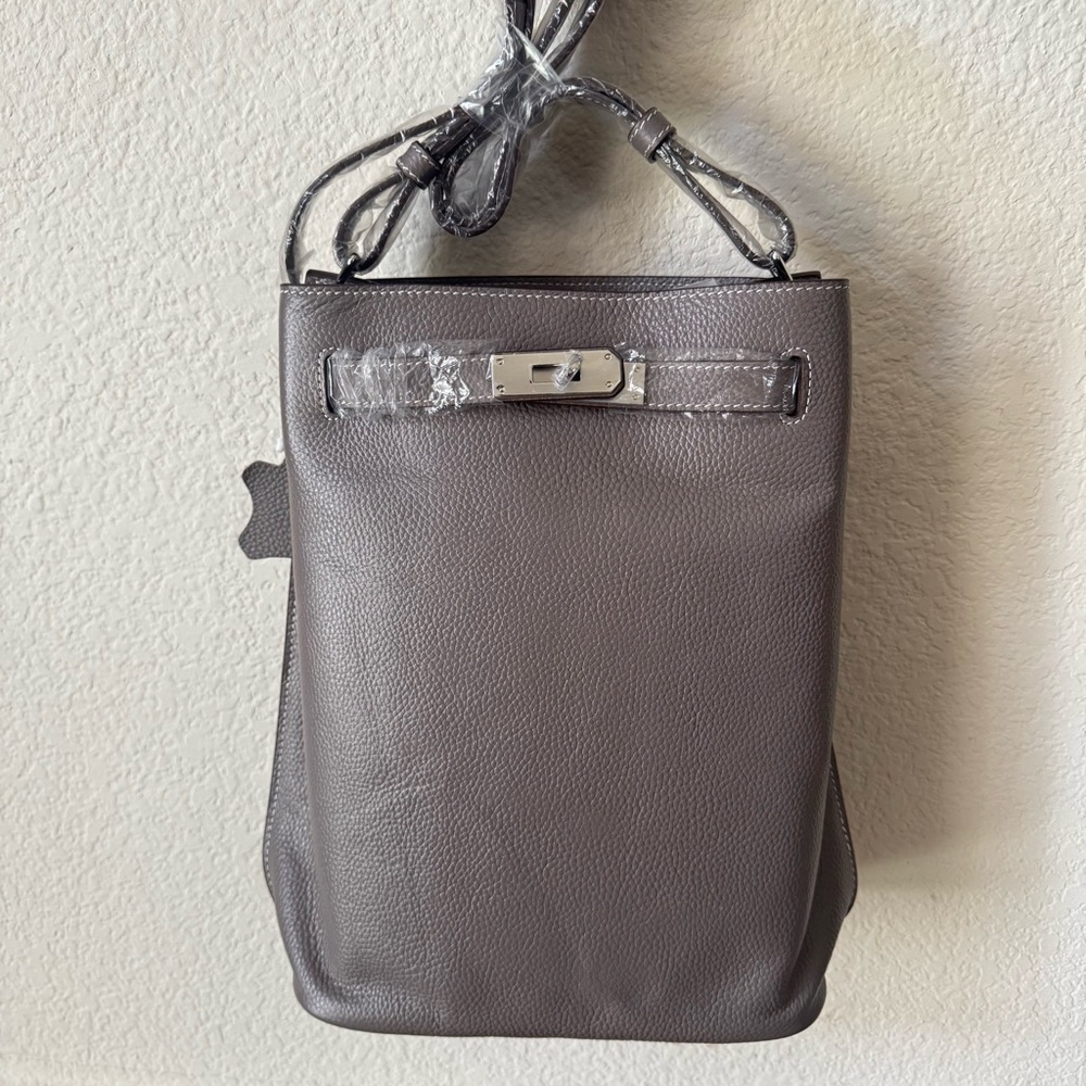 LEATHER INSIDE & OUT Gray Silver Small KL Belted Bucket Shoulder Bag S18
